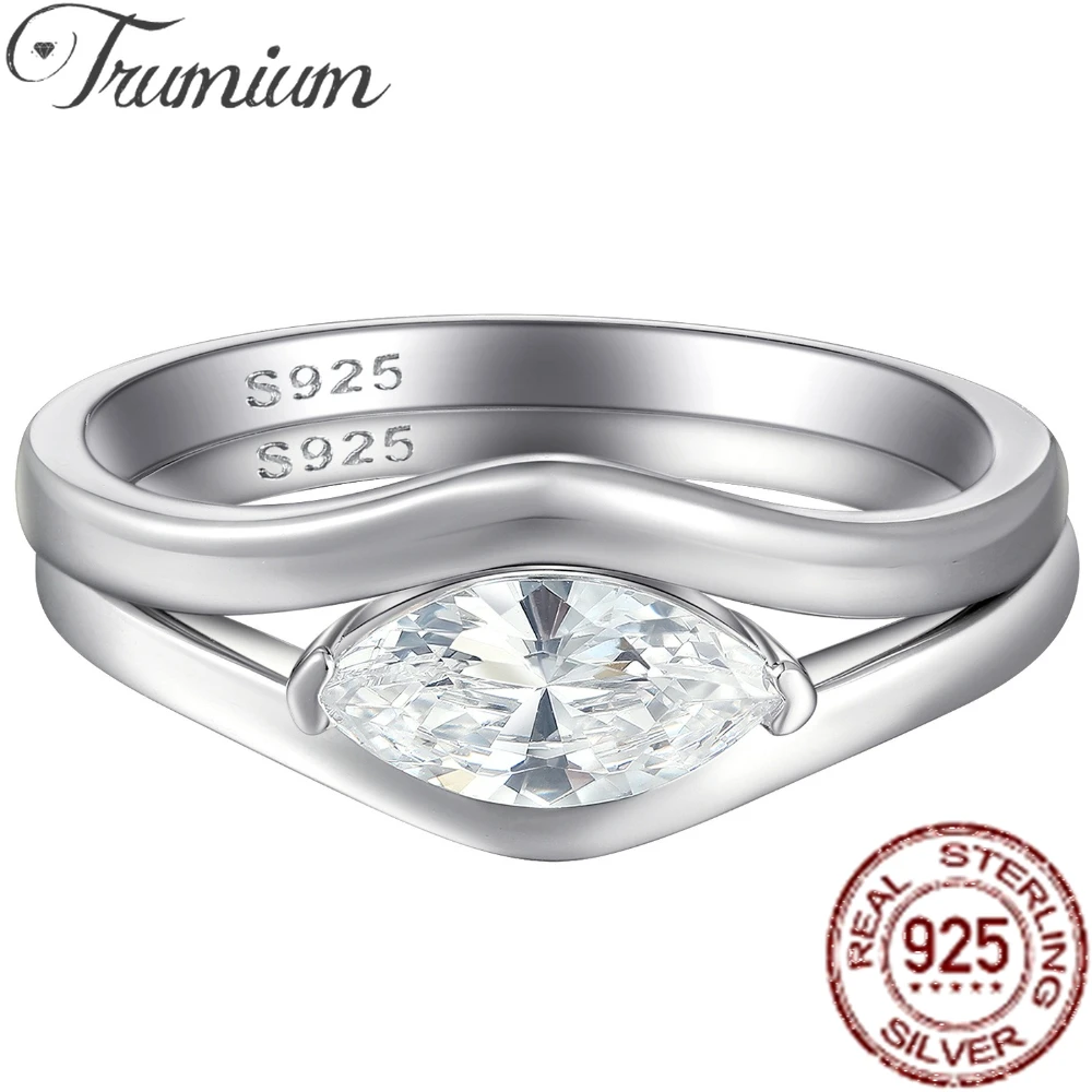 

Trumium, новые 2 шт., кольца маркизы из стерлингового серебра 925 пробы для женщин, дизайнерские обручальные кольца, комплект изящных ювелирных изделий для невесты