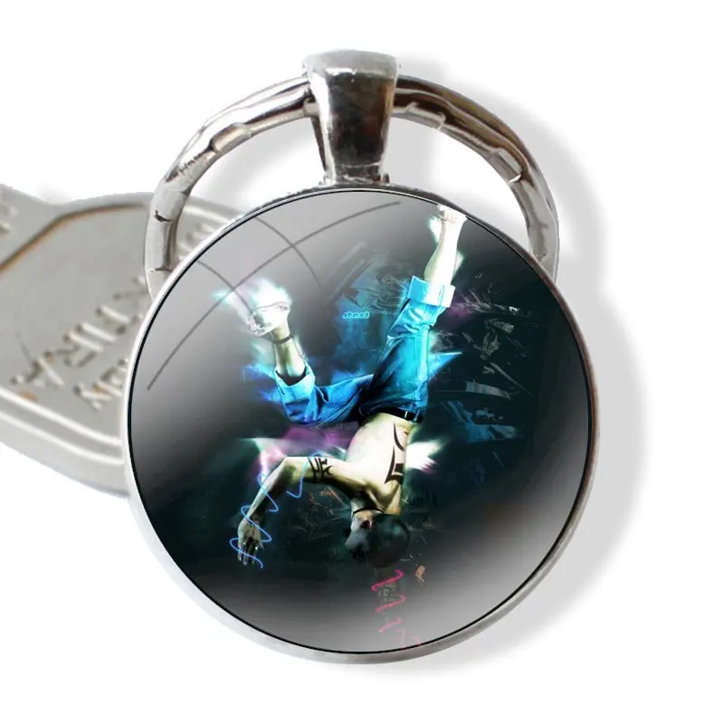 Hip Hop Break dance Keychain Handmade Glass Cabochon Key Ring Holder Pendant Key Chains