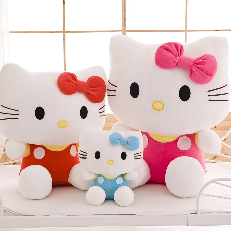 20-80cm Sanrio Hello Kitty Kt Cat Doll Kawaii Plush Toy Cat Doll Doll Girl Birthday Present Room Decoration Toy For Children