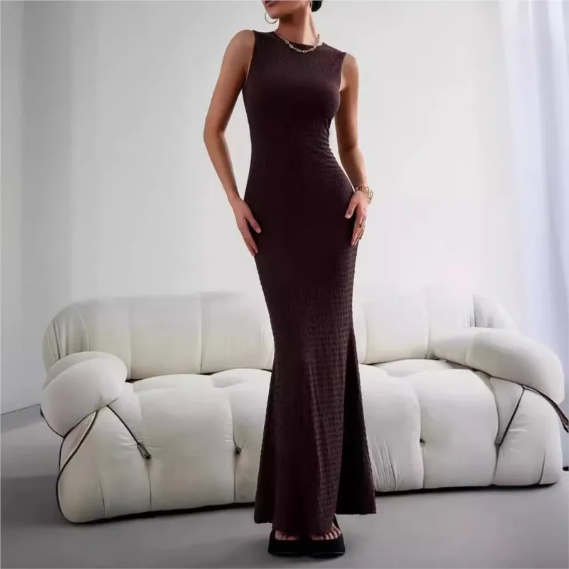 Vestido de fiesta largo ajustado para mujer, ropa de calle, Sexy, elegante, Color sólido, Bodycon, camiseta sin mangas