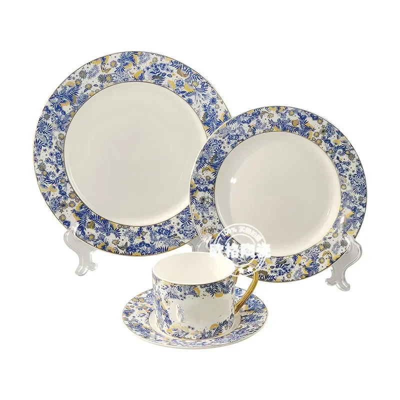 Hortensien serie im europäischen Stil erschwing liche Luxus mode Bone China Gold umrandete westliche Küche Platte Licht Luxus