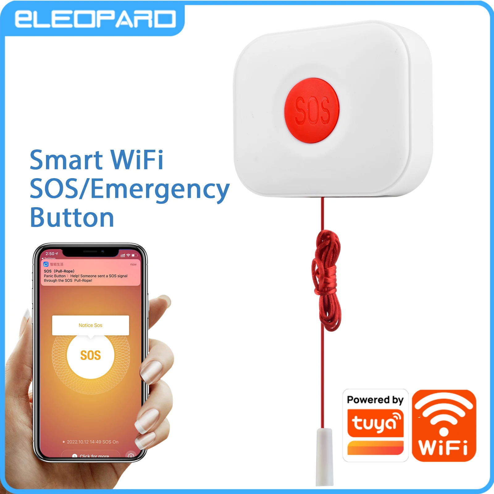 Eleopard TUYA WiFi SOS Button Wireless SOS Emergency Panic Button Alarm Home Burglar Alarm Sensor 2.4G SOS Sensor  Sos