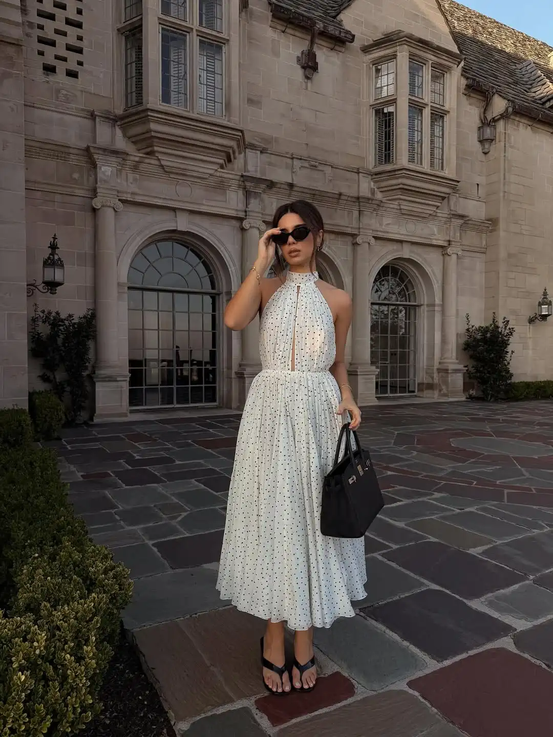 

New Design Sexy Halter Sleeveless Backless Evening Dress Polka Dot Draped A Line Prom Formal Casual Party Dress