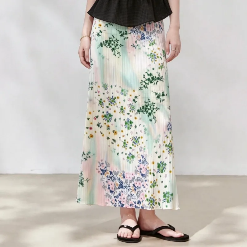 

Miyake Pleated Omega Skirt Plisse Women Fashion 2026 Summer Versatile Slim Fit Bodycon Pleats Straight Jupe Half Fold Skirt