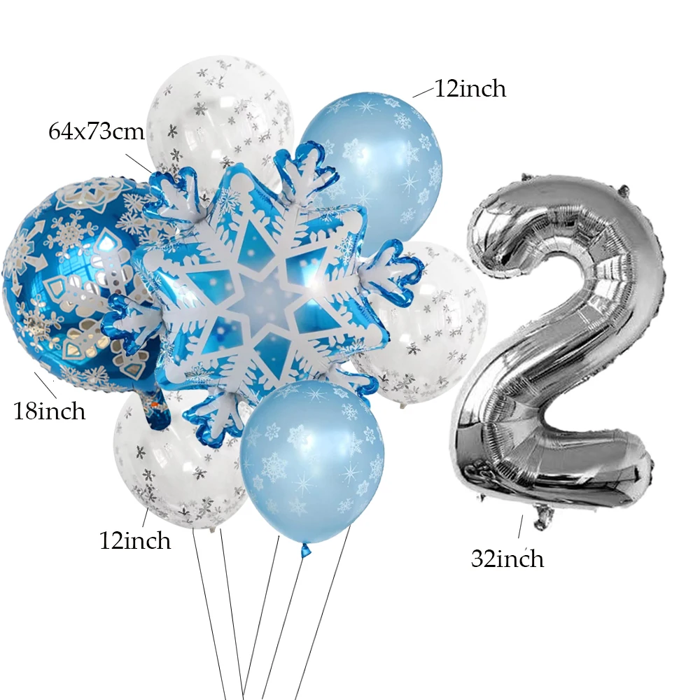 1 Set Large Snowflake Foil Balloons with 32inch Number Balloon Winter Kids 1-9 Years Birthday Christmas New Year Party Decoratio