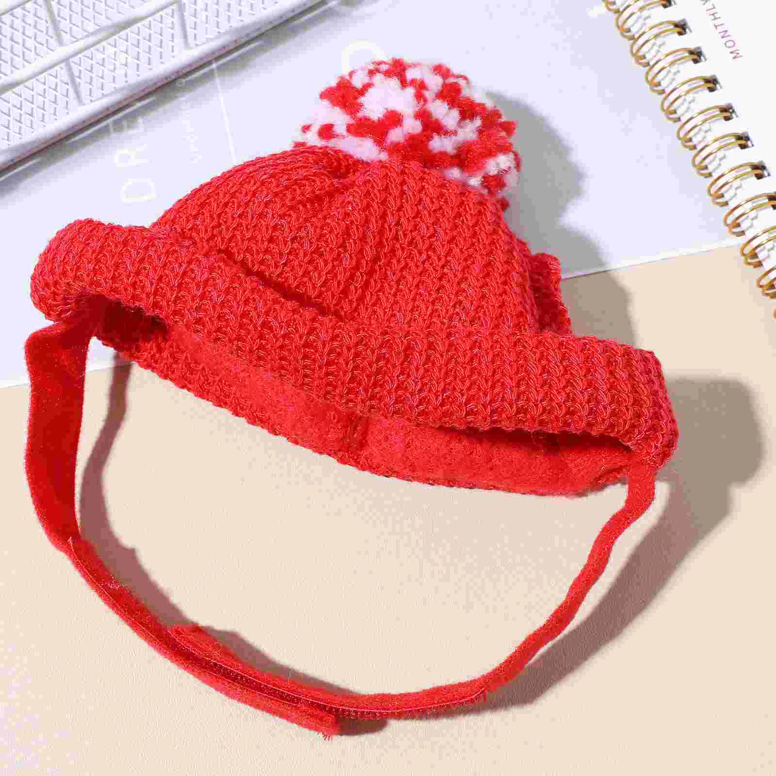 Cappello rosso natalizio per animali domestici Caldo lavoro a maglia di lana Babbo Natale con fori per le orecchie per gatto Cappello per cuccioli