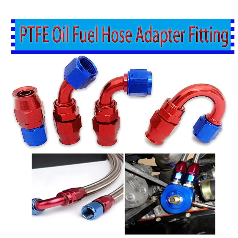 

Universal PTFE Oil Fuel Line Hose End Swivel Fitting AN4/6/8/10 Reusable Adapter 0-180 Degree Includes 45 & 90 Degree Variants