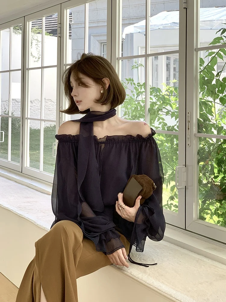 

Двусторонний топ с открытыми плечами и утягивающим эффектом на талии, двухслойный, текстурированный, легкий, эластичный, двухцветный, женский, повседневный, свободного кроя.