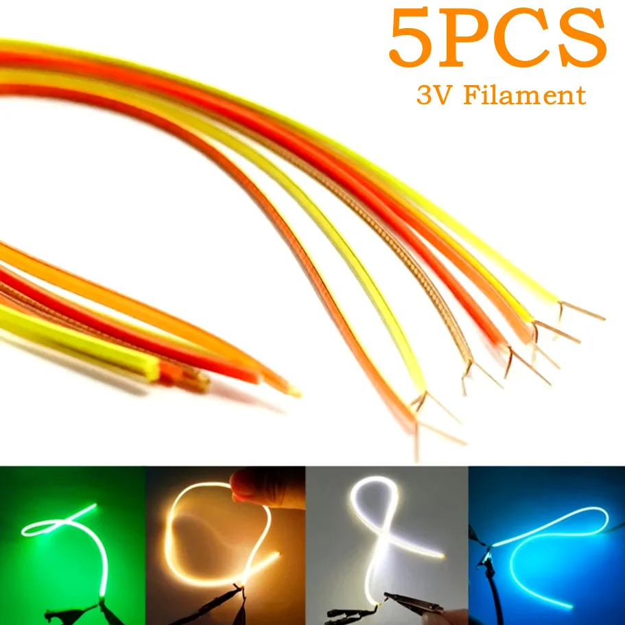 5PCS/Pack 3V LED Same End Filament Flexible Diode Lighting Strip Decoration Ultra Slim Spiral Bulb Retro Edison Bulb Lamp Parts