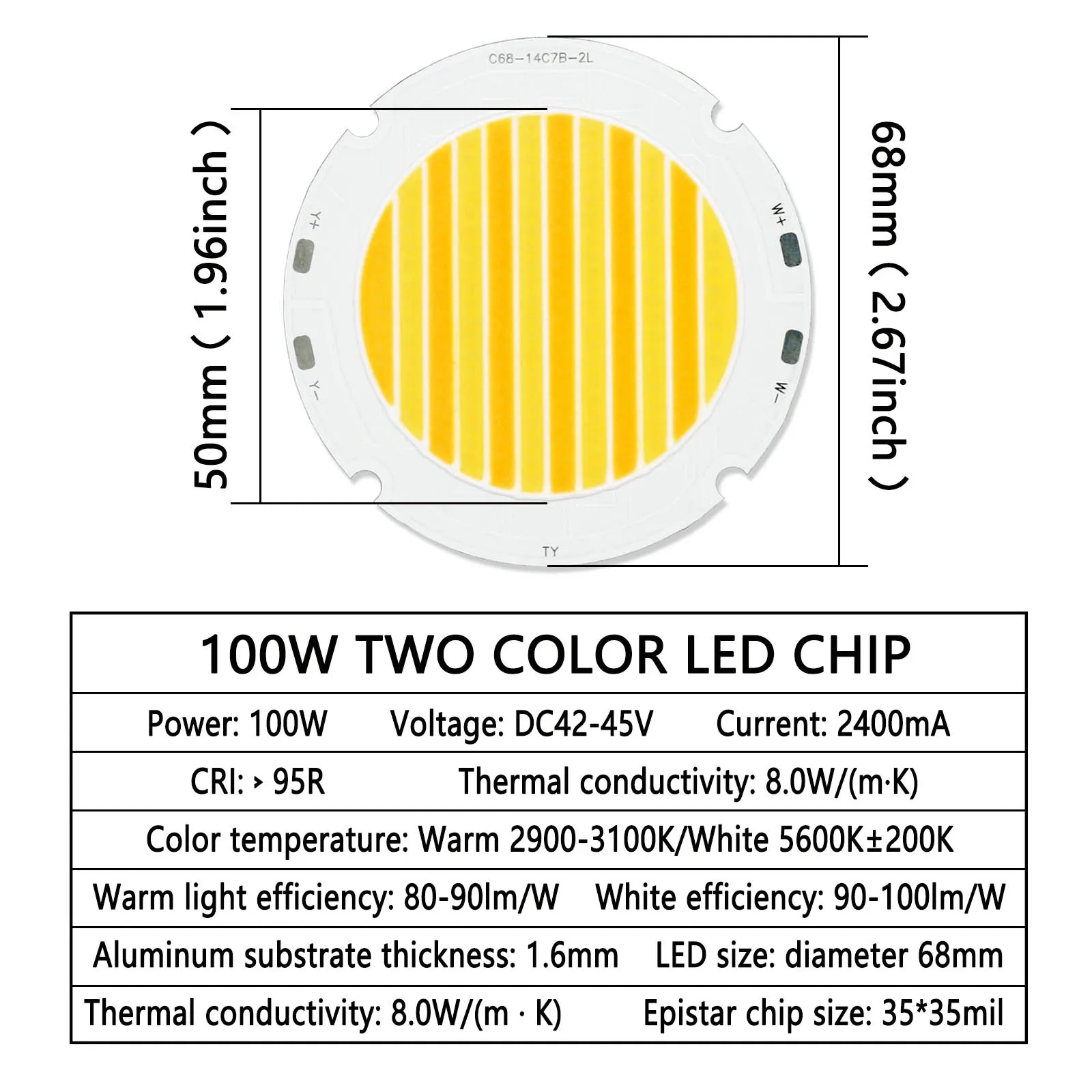 100W High Power Driver+LED COB Chip LED Bead Bicolor Bulb Warm/White Light Suit CRI 95 Spotlight Photography Fill Light