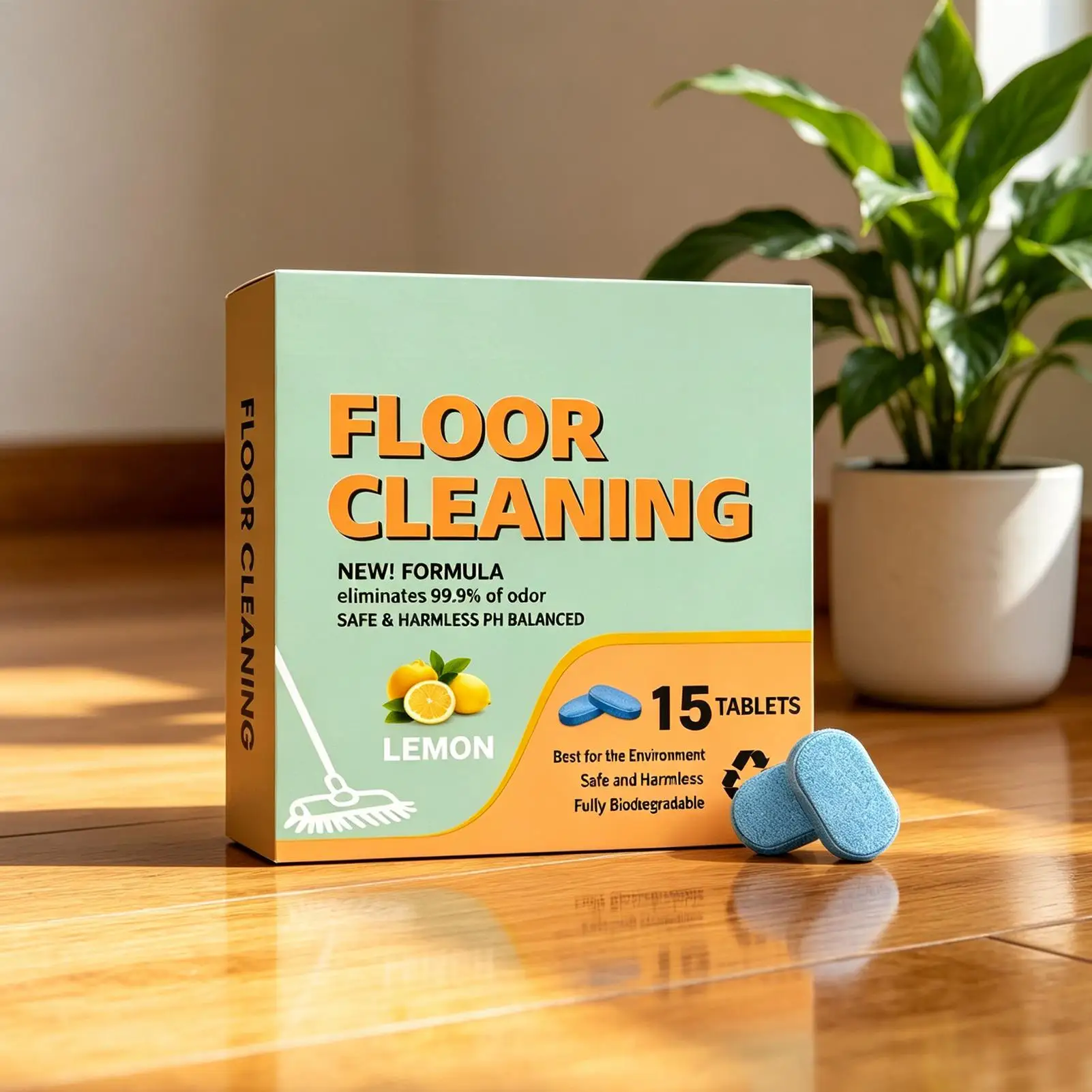 15PCS Pet Friendly Floor Cleaner Tablets Lemon Scented Multi-Surface Mop Solution for Wood Tile Laminate Home Kitchen ﻿