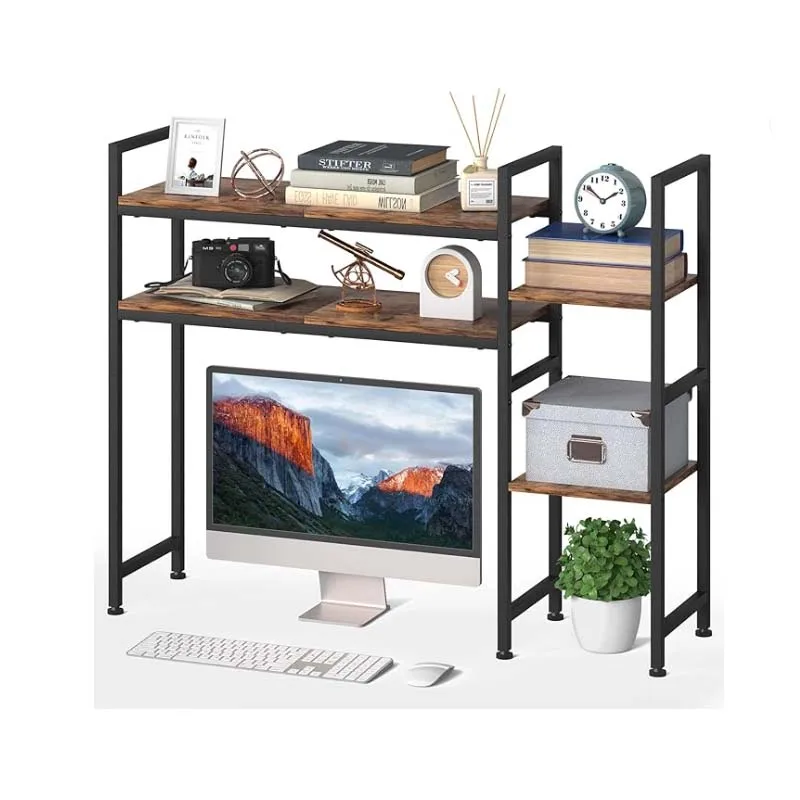 BookshelfComputer Desktop Bookcase Only 2 Tier Desktop Bookshelf Multipurpose Wood Desk Hutch for Computer with Adjustable Shelf