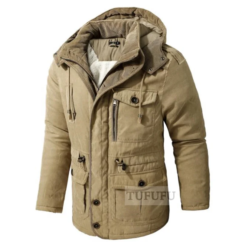 Männer 2022 Winter Neue Lange Lässig Dicke Fleece Mit Kapuze Wasserdichte Parkas Jacke Mantel Männer Outwear Mode Taschen Parka Jacke 46-58