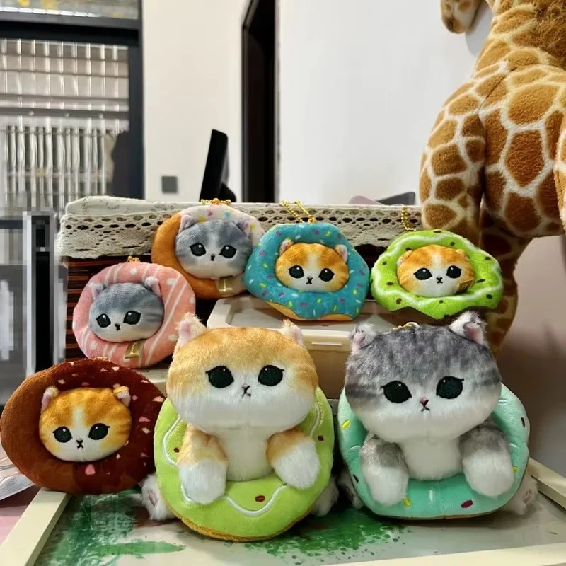 2pcs Original Mofusand ตุ๊กตาแขวนเครื่องประดับชุดขนมหวาน Shark Cat ตุ๊กตาหวาน Donut ลูกแมวพวงกุญแจน่ารักของขวัญ Charm