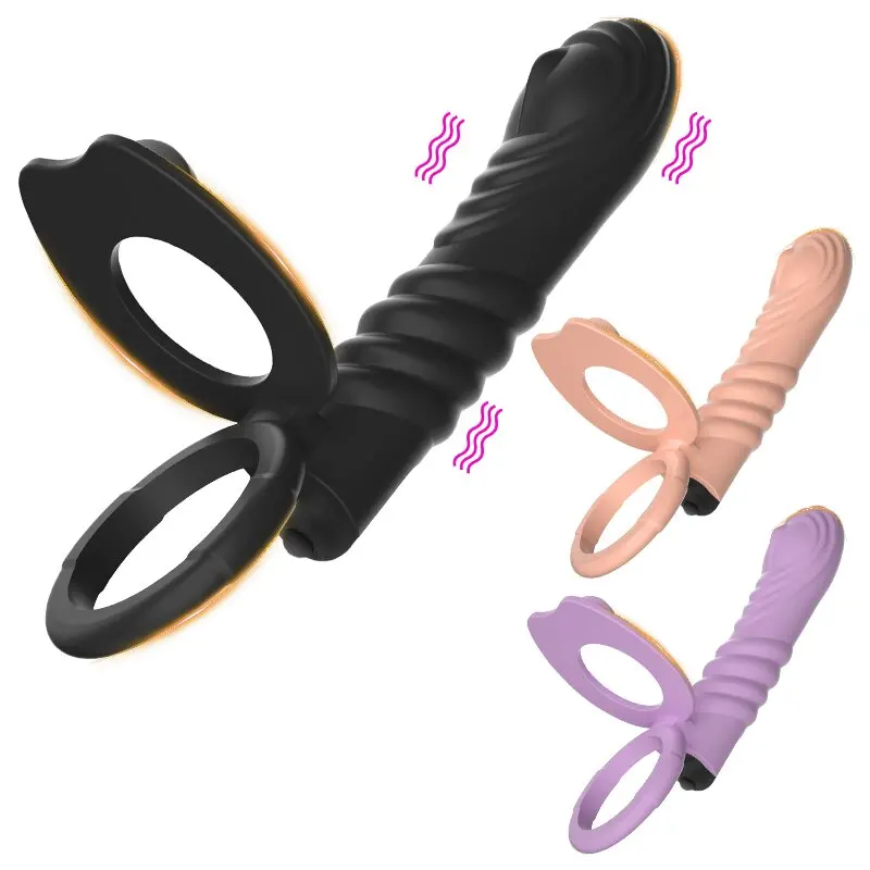 Double Penetration Penis Ring 10 Modes Vibrator Penis Enlargement Dildo Anal Sexy Toy for Men Women Stimulation of the Clitoris