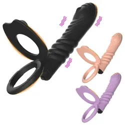 Double Penetration Penis Ring 10 Modes Vibrator Penis Enlargement Dildo Anal Sexy Toy for Men Women Stimulation of the Clitoris