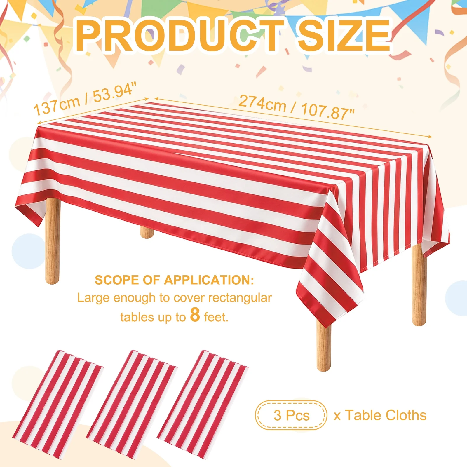3Packs Striped Table Cloths 54 x 108 Inches Rectangle Plastic Tablecloth Waterproof Table Cover for Dining Birthday Party Picnic