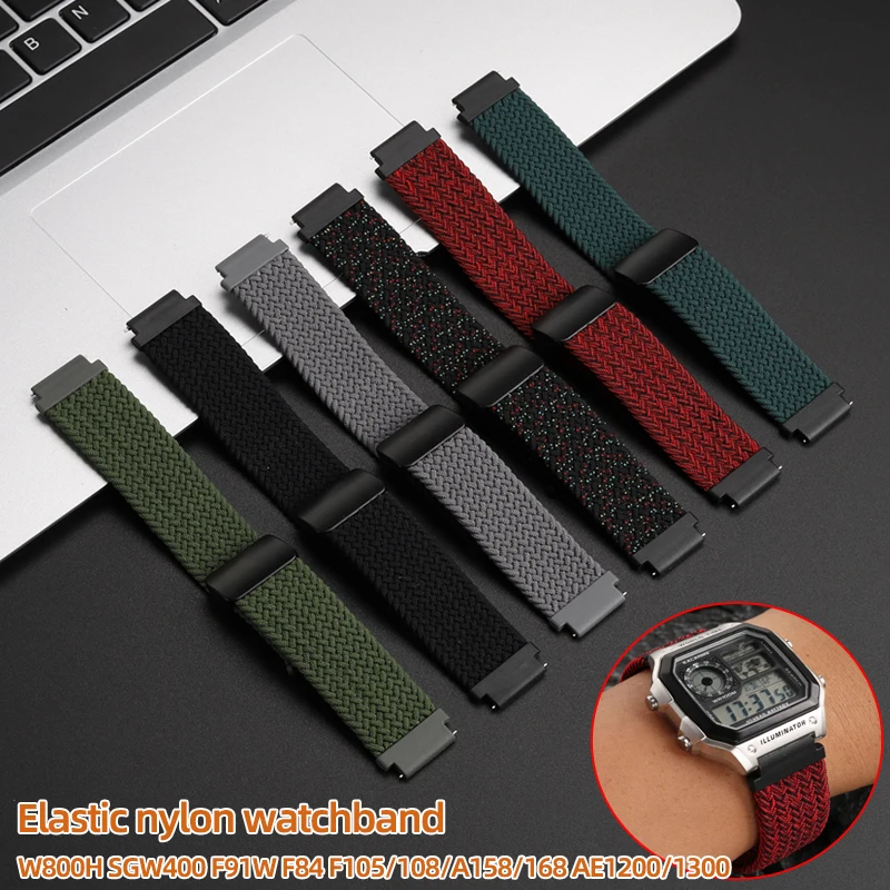 

18mm for Casio F-91W New Elastic nylon watchband for SGW400 F91W F84 F105/108/A158W/168 AE1200/1300 Men's lady Wrist Bracelet