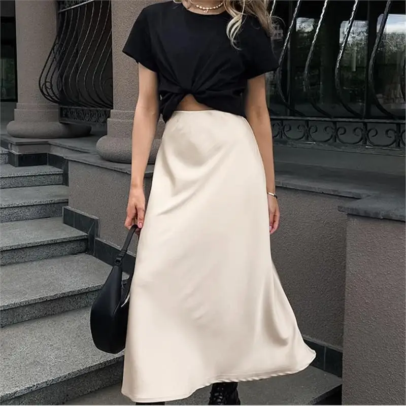 

High Waist A-Line Skirt Commute Long Skirt Acetate Color Busin Women's Skirts Autumn New Sle f Body Skirt