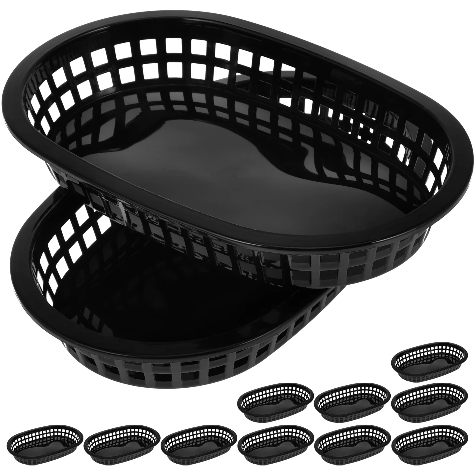 

12pcs Plastic Food Basket Snack Tray Black For Dessert Fruit Trays Fruit Storage Kitchen Restaurant Use
