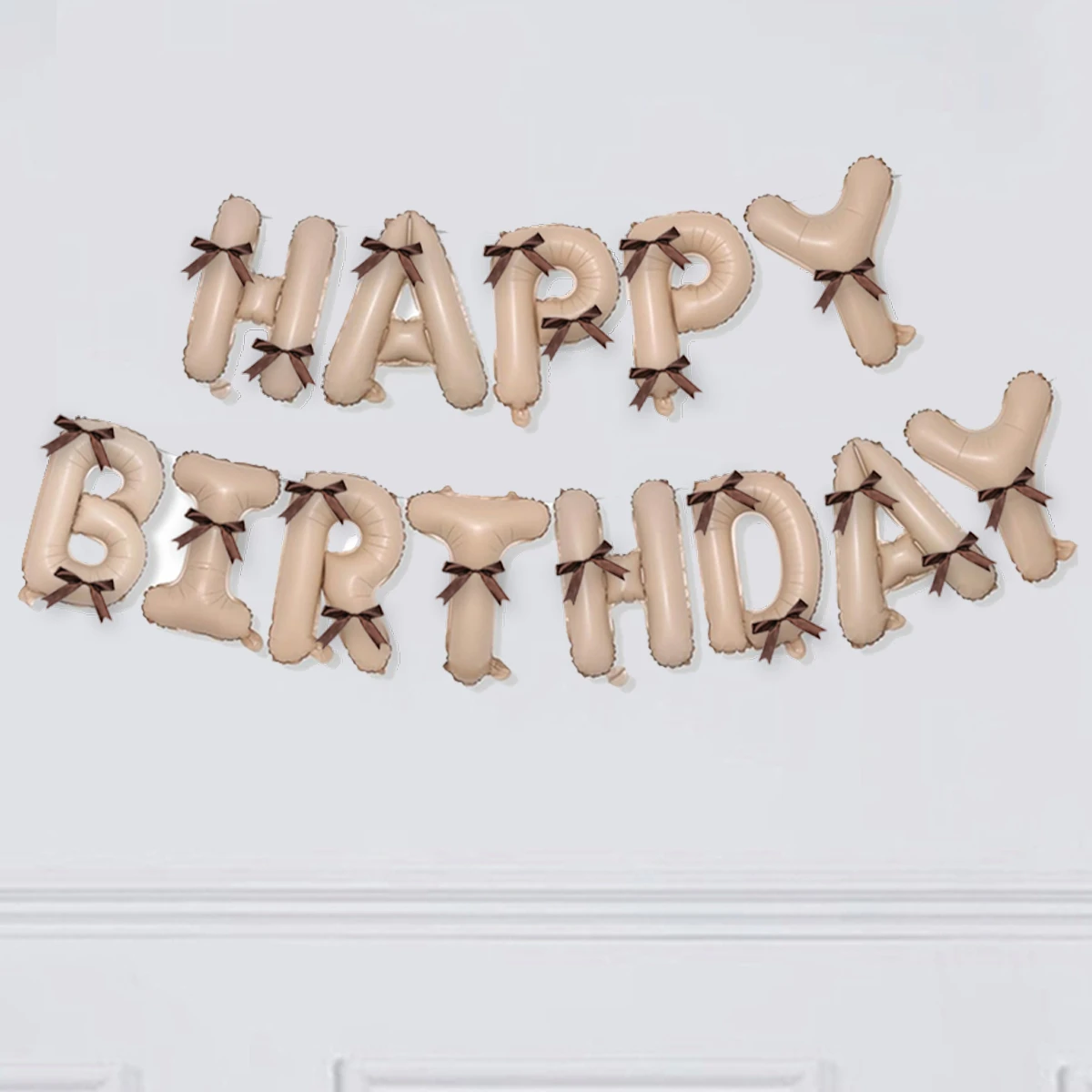 Cream white, brown, light brown Aluminum foil balloon set for birthday party decoration, set of 13 parts, with flag and bow
