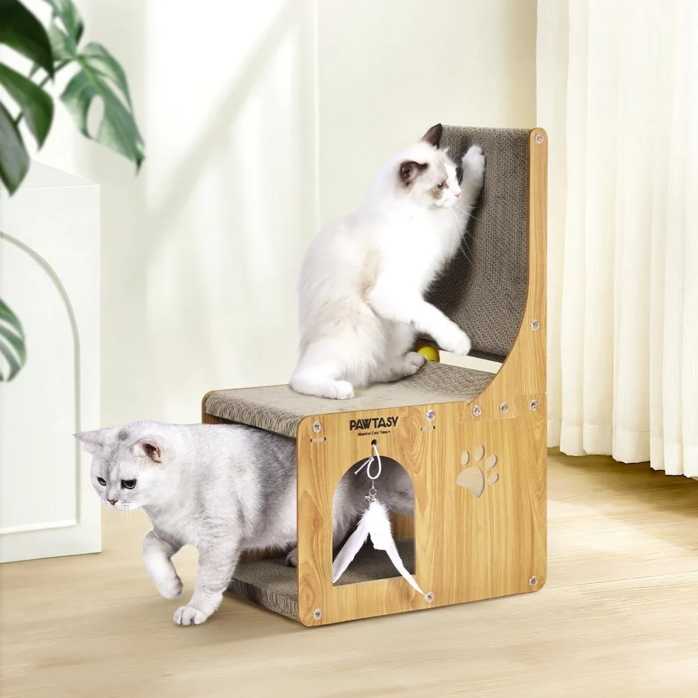 

Cat Scratcher Pad for Indoor Cats, Cardboard Scratching Post Cat Scratch & Hideout with Box and Toy, Vertical Kitten Scratching