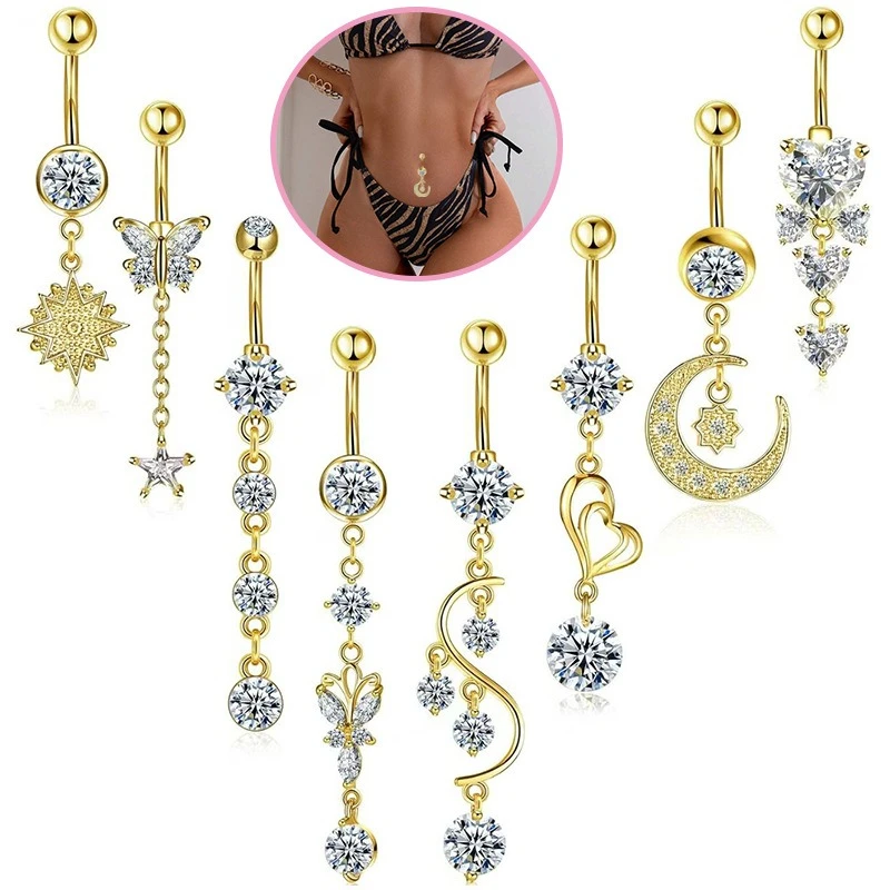 Ensemble de 8 bagues de ventre en acier inoxydable, bijoux de perçage de nombril en forme d'étoile papillon pour Ombligo, cadeau de bijoux de corps Y2K pour femmes