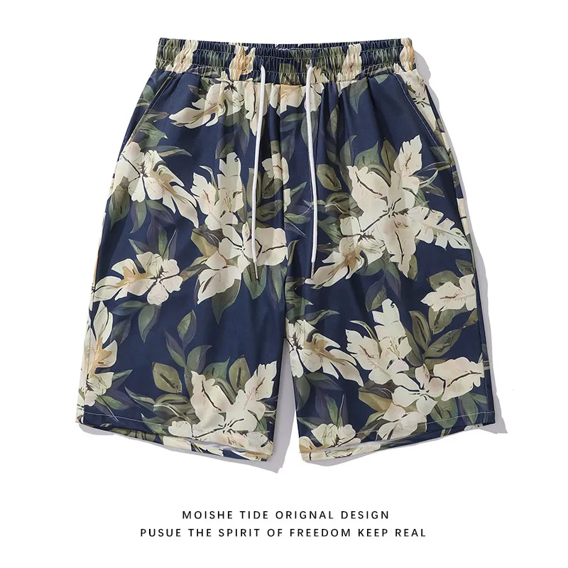 New Hawaiian Style Floral 3D Casual Beach Shorts with Full Print, Men's Loose Fit Couple Sports and Fitness Five Quarter Pants