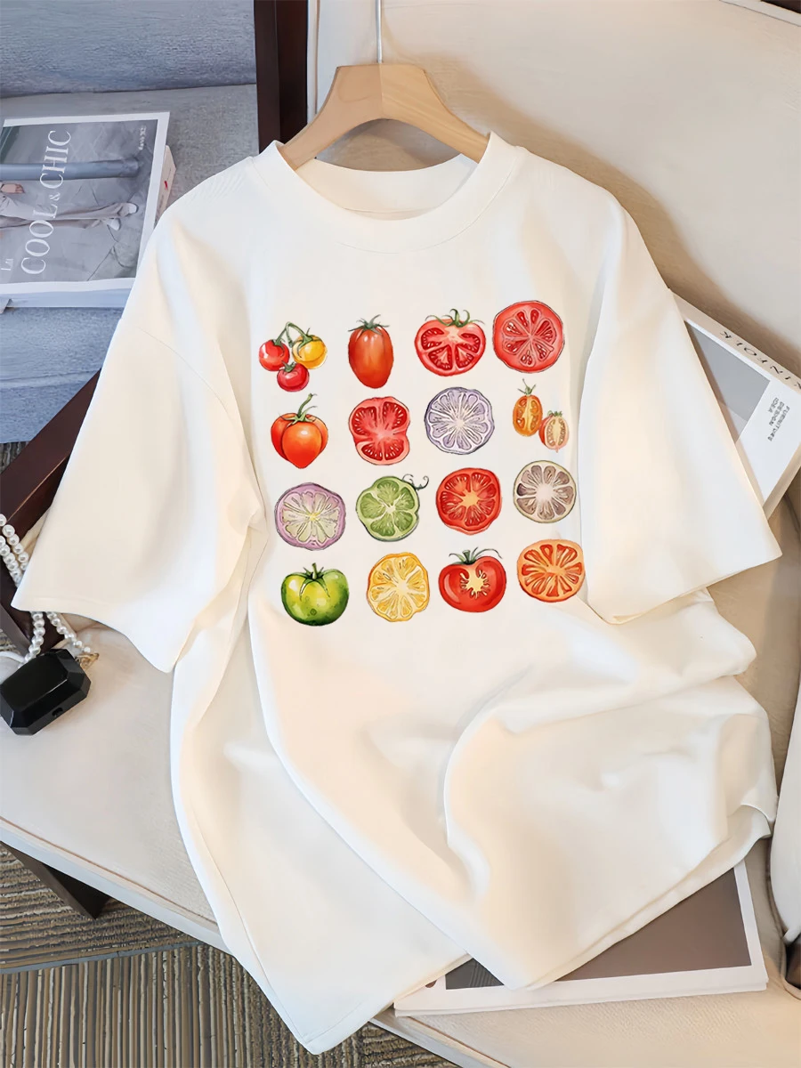 Camiseta con gráfico de colección de variedades de tomate para mujer, ropa de moda de verano, camisetas informales de manga corta de calle de Hip Hop
