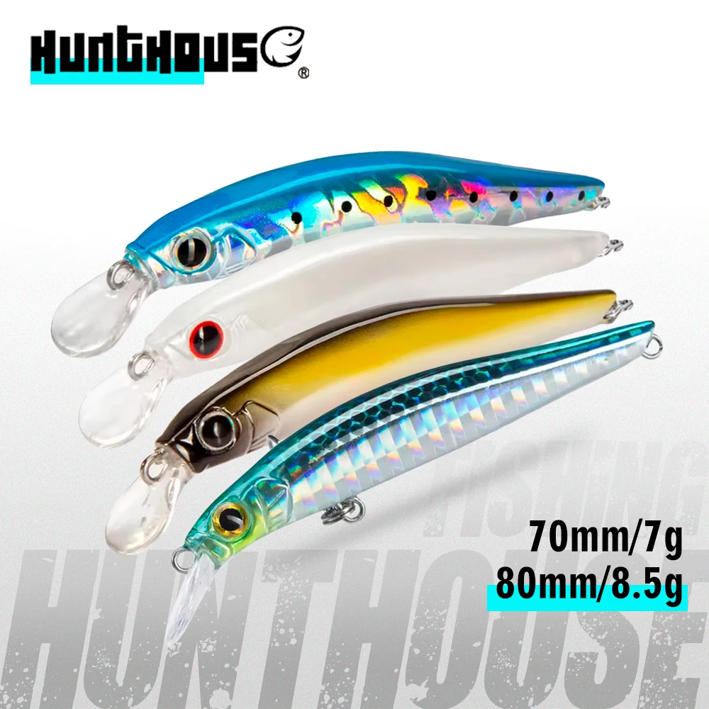 

Hunthouse, 4 шт., комбинированная рыболовная приманка для гольяна, 70 мм/7 г, 80 мм/8,5 г, жесткая тонущая джеркбейт, Leurre Tackle Pesca Decoy LW401