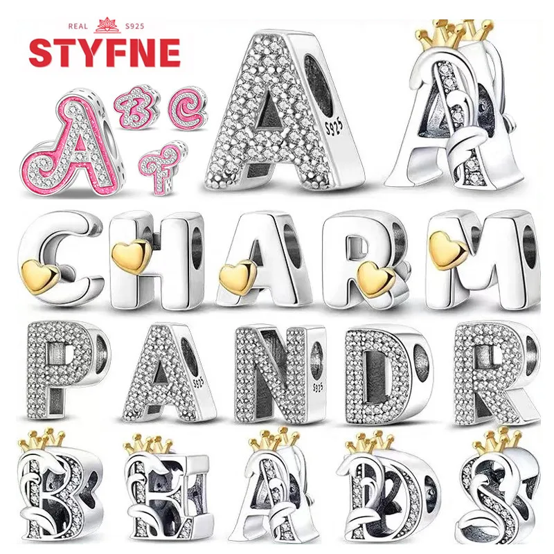 S925 silver Classic Letter Alphabet A-Z Silver 925 siiver Charm Beads For Original Charming Bracelet  Beads for Jewelry Making