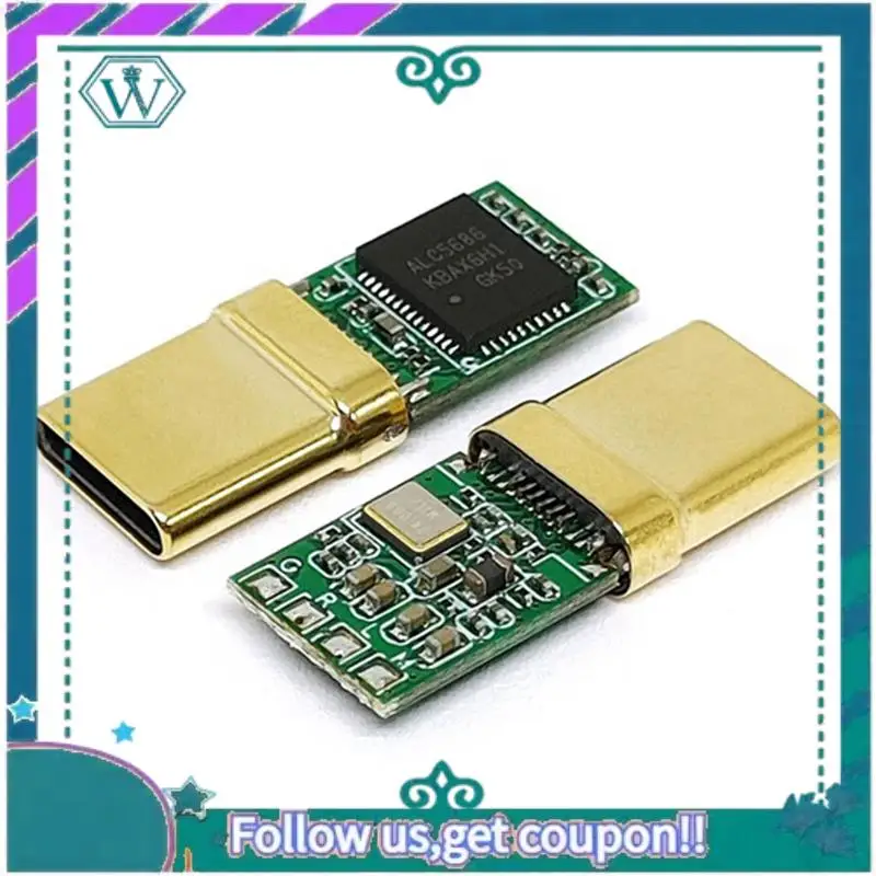 

A75Q-3X USB-C Male Plug, Decoder Chip ALC5686, Gold-Plated 1U, 32Bit 384Khz Audio Plug, Fast Charge Connector DIY Adapter