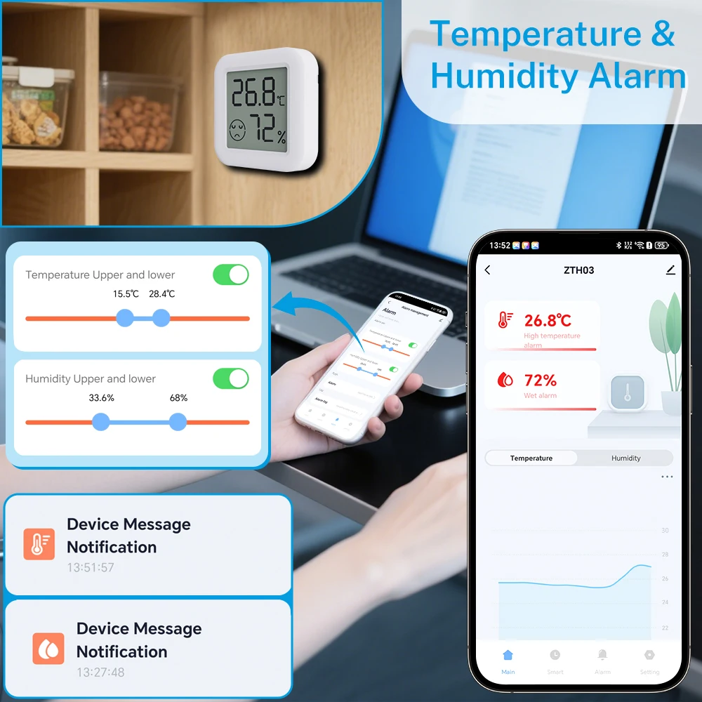 Tuya Smart Zigbee Temperature Humidity Sensor LCD External Probe for Refrigerator Fish Tank Smart Life Google Home Yandex image 3