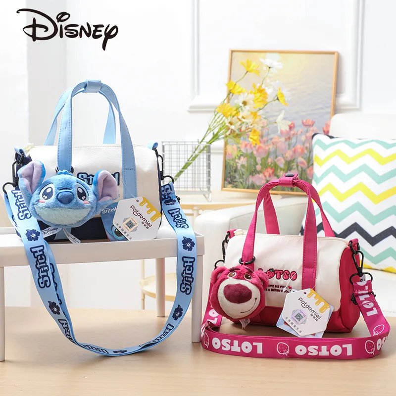 

Original Disney Lilo & Stitch Crossbody Bag Cute Strawberry Bear Lotso Donald Duck Backpack Anime Plush Pendant Kids Party Gift