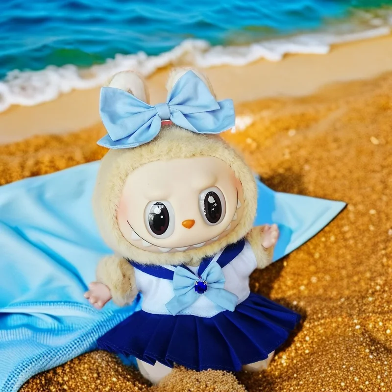 Ropa Labubu de 17cm V1 Labubu, bonito uniforme de marinero, muñeca de vinilo, caja ciega Labubu, ropa hermosa Sailor Moon, regalos de cumpleaños para niña