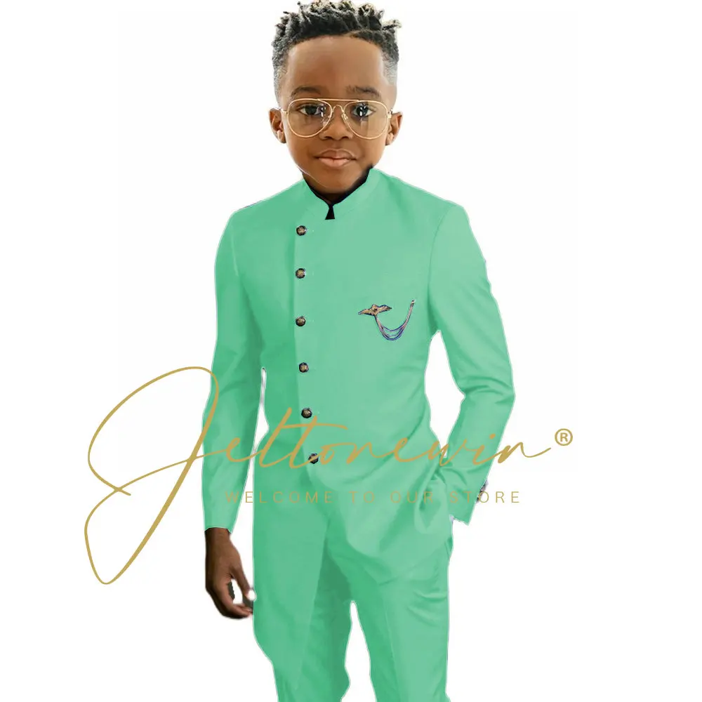 Royal Blue African Design Boys Suits Set For Wedding Formal Tuxedo Kids Costume Piano Performance Children Tailor Made