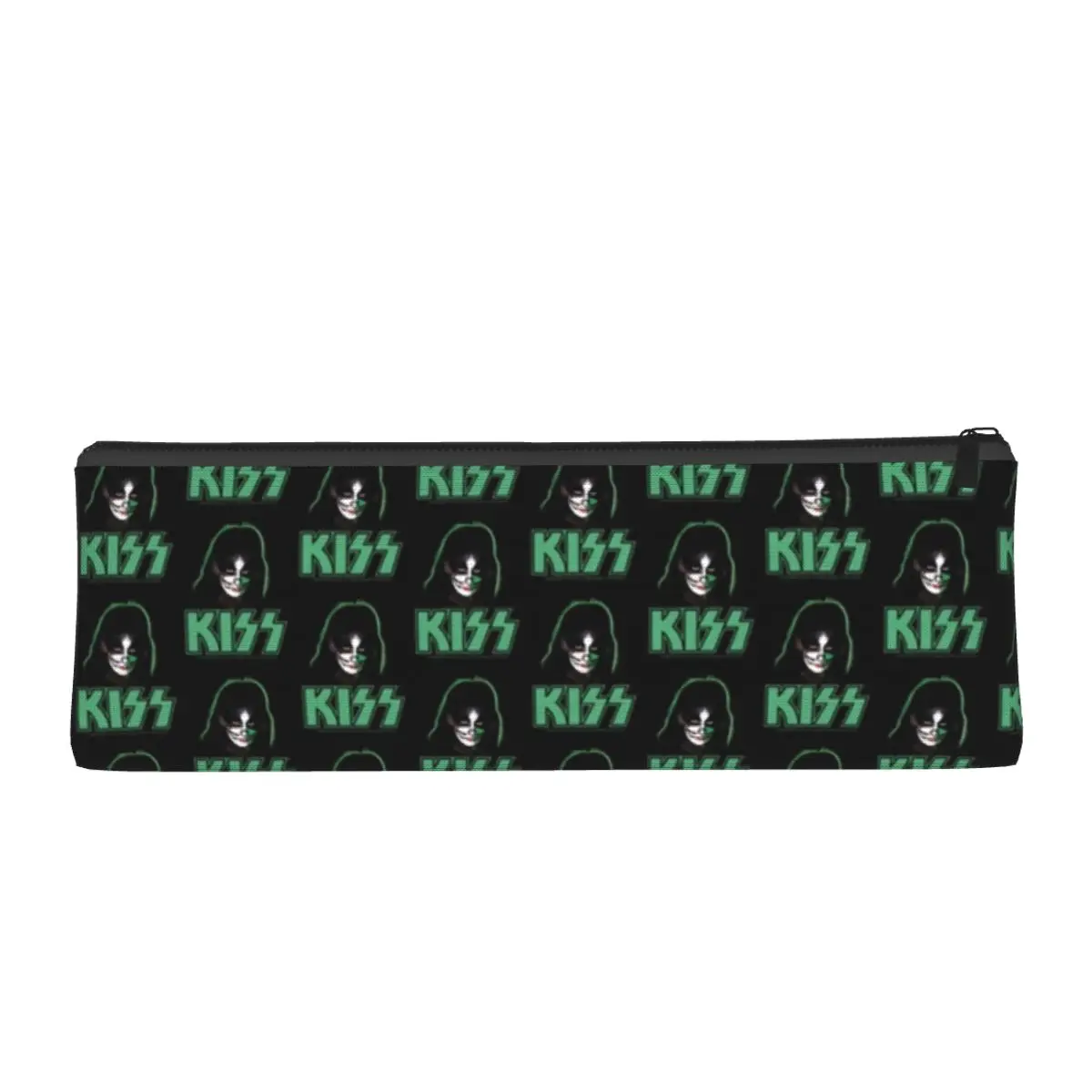 Kiss Band Face Triangle Pencil Case Green Kiss Logo University Teens Pencil Box Retro Zipper Pen Bags