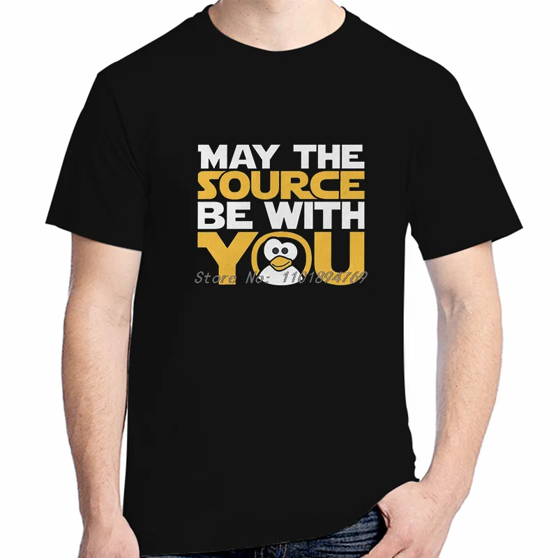 May The Source Be With You Special Cotton T-Shirt Linux Operating System Tux Penguin Summer High Quality Streetwear Mens Clothes