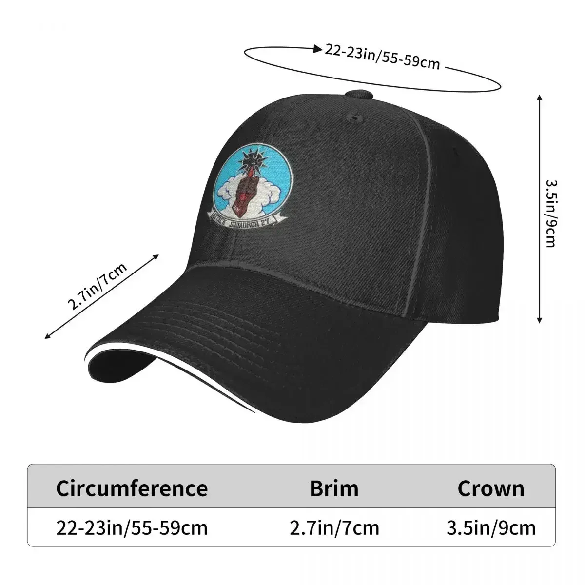 VA-27 ATTACK SQUADRON STORE Baseball Caps Snapback Fashion Baseball Hats Breathable Casual Unisex Polychromatic Customizable