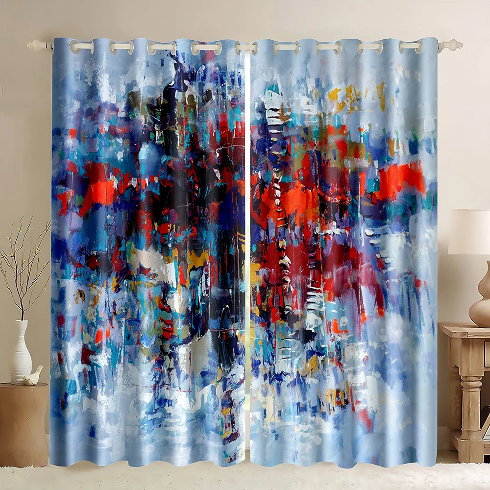 Window Blackout Curtains Sunrise Orange Sky Coast Ocean Fishing Boat Silhouette,Watercolor Oil Painting Chinese Style Painting