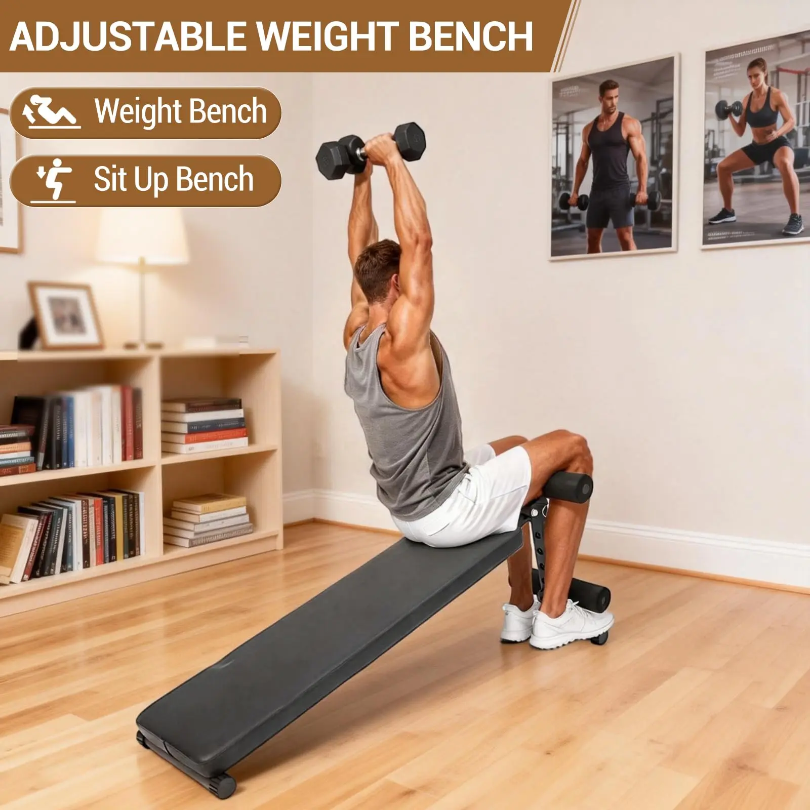 5-Position Adjustable Decline Sit-Up Bench, Ab Workout Bench with Foam Leg Rollers, Heavy Duty 220 Lbs Capacity