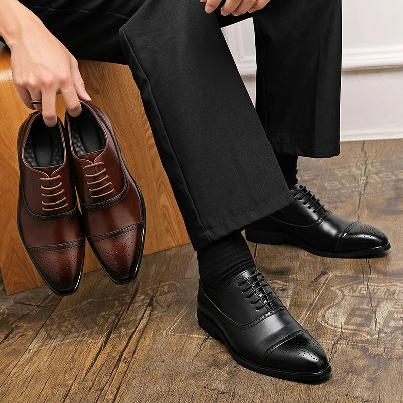 

Size38-48 Vintage Men Business Formal Shoes Men Lace-up Business Office High-quality Brogue Leather Shoes Wedding Banquet Shoes