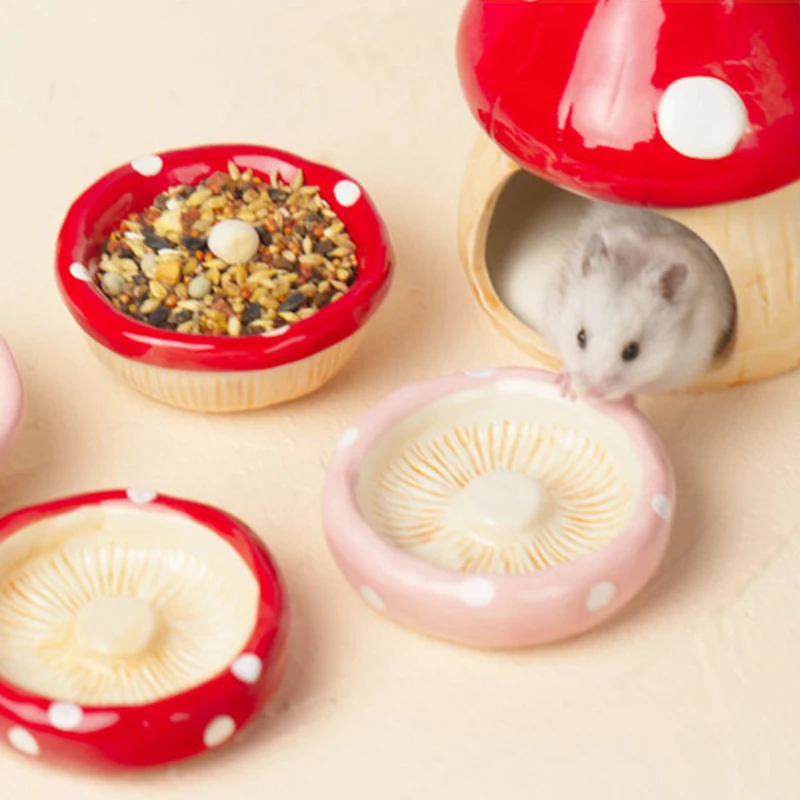 

Cute Ceramic Mushroom Hamster Nest Small Pet Hideout Water Bottle Food Bowl Golden Bear Ferret Rat Furniture Sleephouse