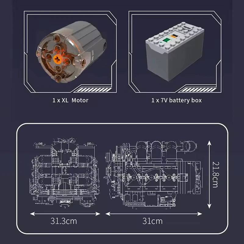 Mould King 10181 Technical Car Toys The Motorzed Flat Engine Building Block Assembly Car Engine Brick Model Kids Christmas Gift