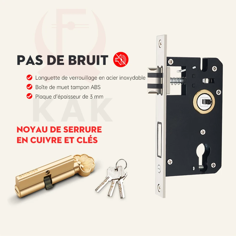 KAK European Style Mute Room Door Lock Handle Fashion Interior Door Knobs Lock Luxurious Anti-Theft Gate Lock Furniture Hardware