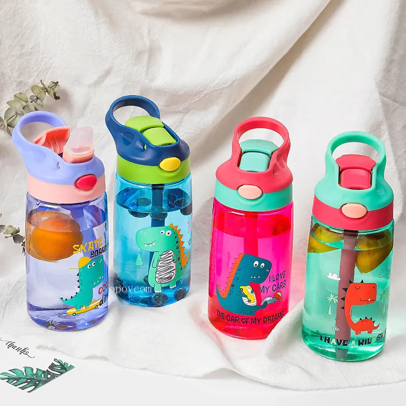 480ml Kids Cartoon Dinosaur Water Sippy Cup with Straw Leakproof Water Bottles for School In Summer Outdoor Portable Water Cup