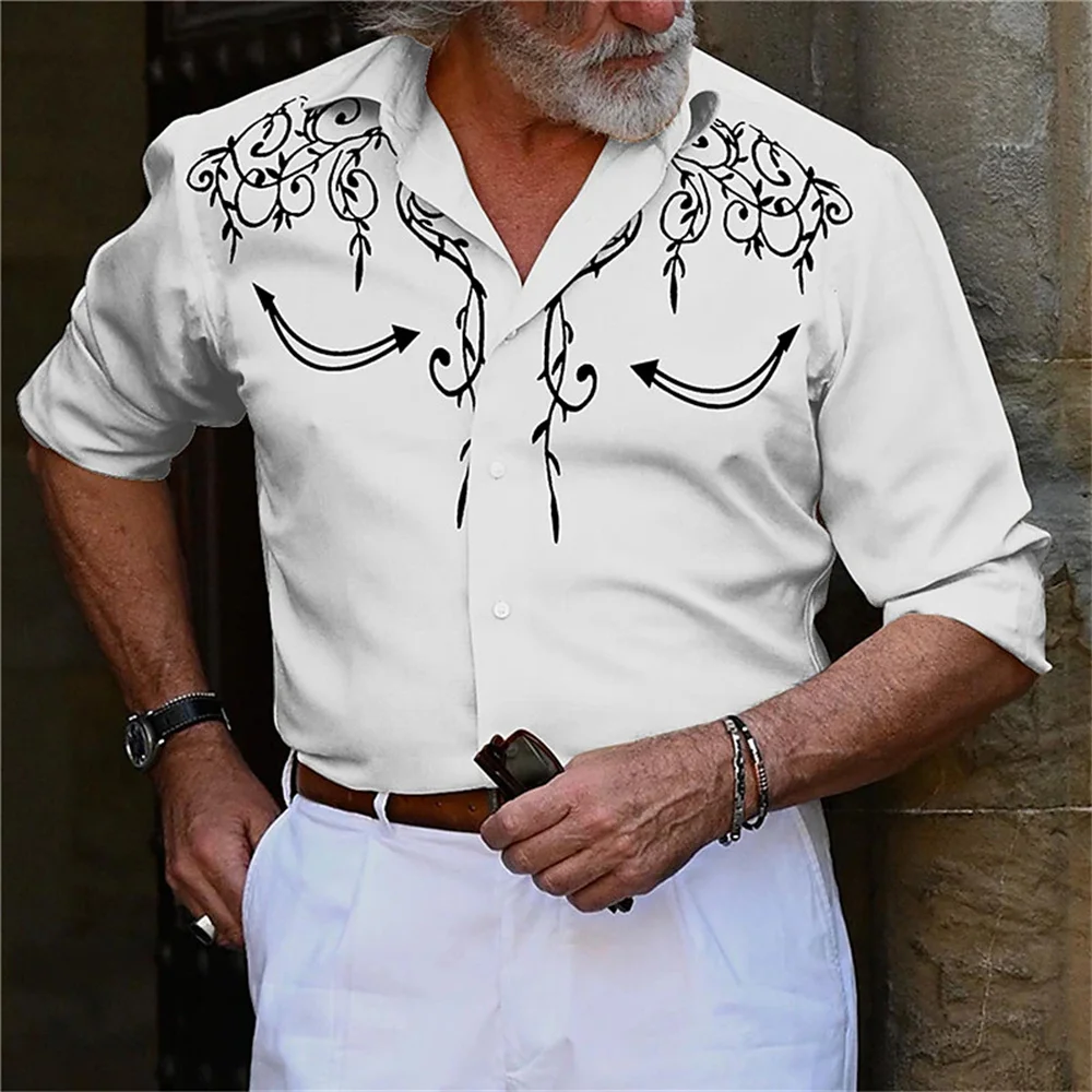 Camisa de manga larga con estampado 3D de flores para hombre, ropa de vacaciones, calle hawaiana, Y2k, estilo occidental, México, nuevo