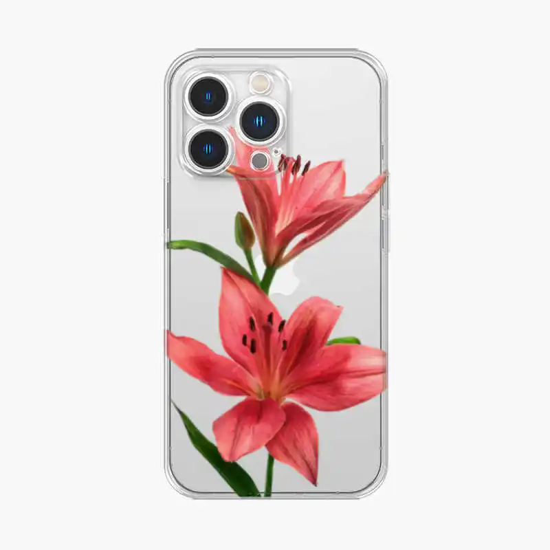 Japan Red Lily Flower Phone Case For IPhone 16 15 14 13 12 11 Pro Max Xs Xr 7 8 Plus SE2020 Transparent Soft Clear Case Shell