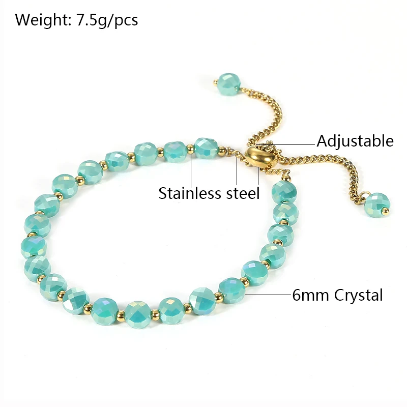 Four Season Style Stainless Steel Jewelry Wear Non Fading Waterproof Durable Charming Shining Crystal Beads Adjustable Bracelets