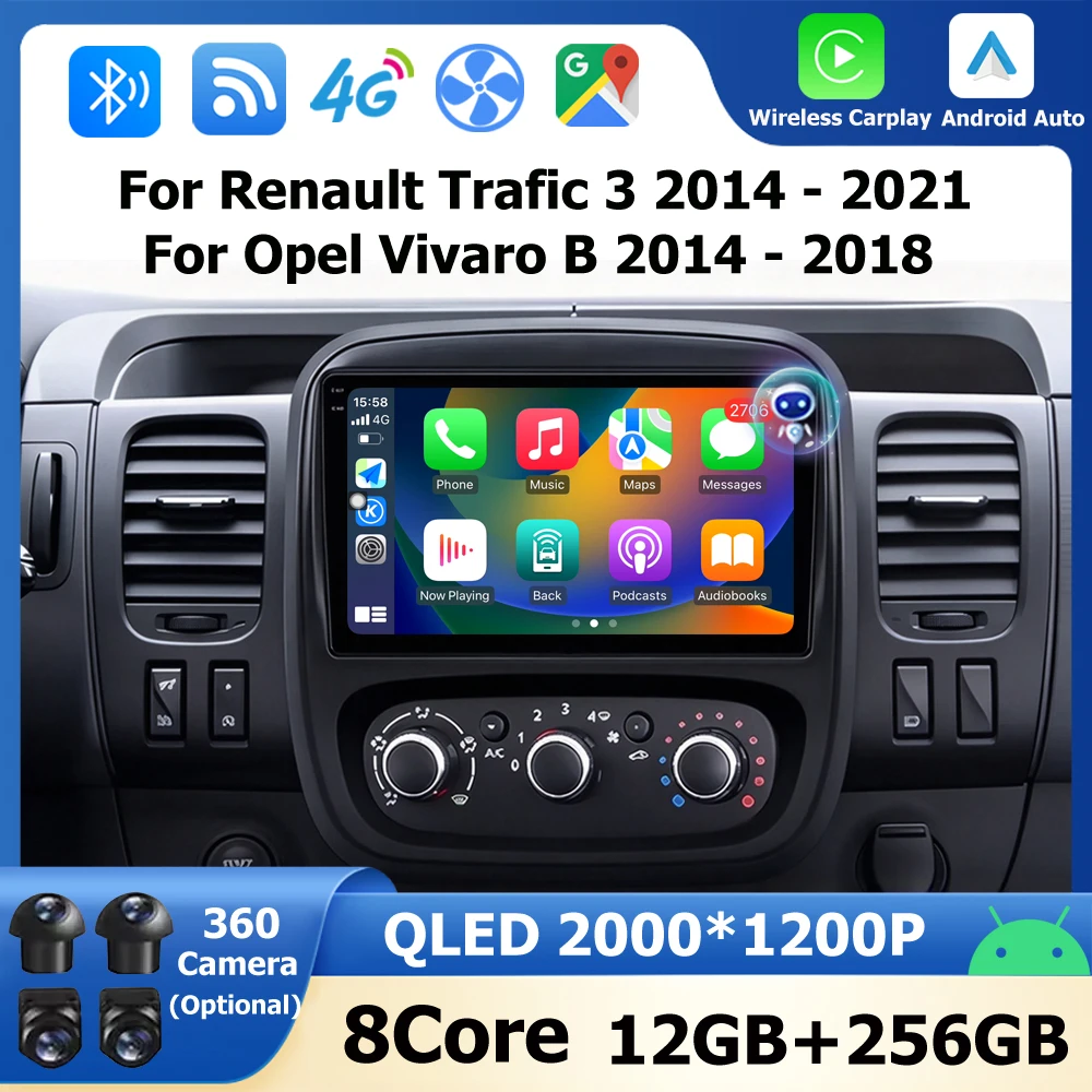 Android 16 Auto For Renault Trafic Opel Vivaro Fiat Talento Nissan NV300 Mitsubishi Express X82 2014-2022 Car Radio Video Player